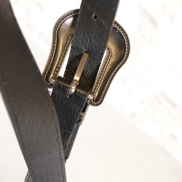 Western Black Belt SMALL 32 Women Leather Black Hippie‎ Boho Silver Big Buckle main image 5